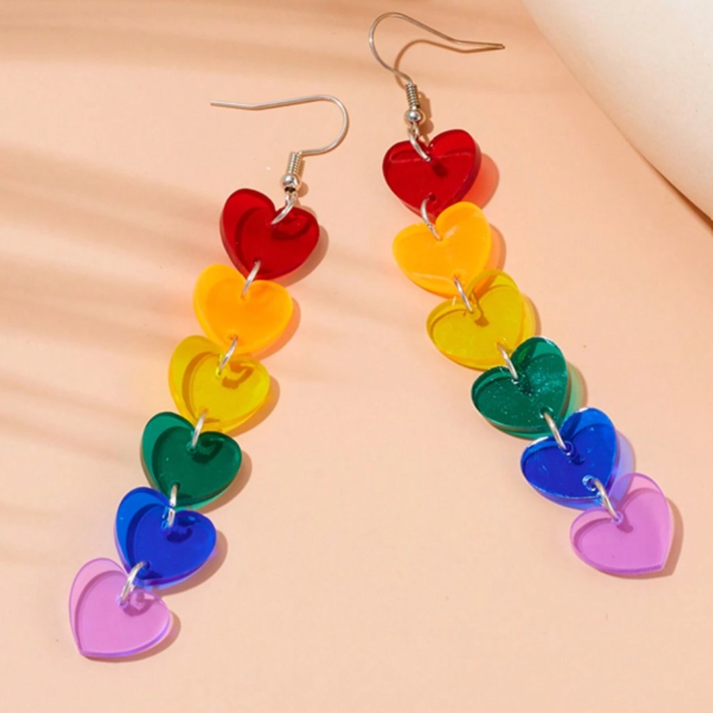 Colorful Rainbow Hearts Acrylic Pride Dangle Earrings New 16$